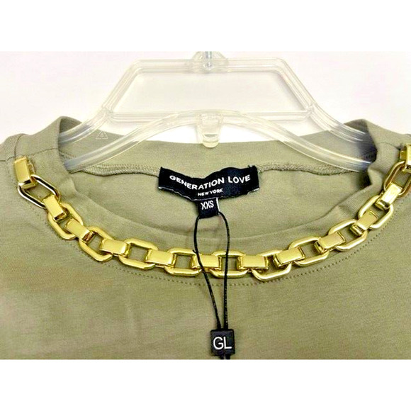 GENERATION LOVE Jerry Gold Chain embellish Green SAGE t-shirt XXS Oversized $143 - Picture 1 of 10